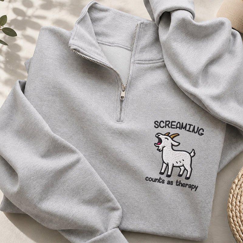 Embroidered Screaming Goat Classic Quarter Zip Sweatshirt