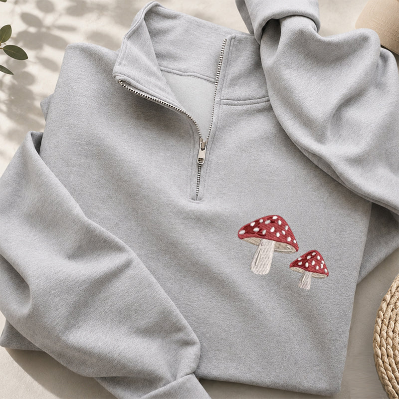 Embroidered Mushrooms Classic Quarter Zip Sweatshirt