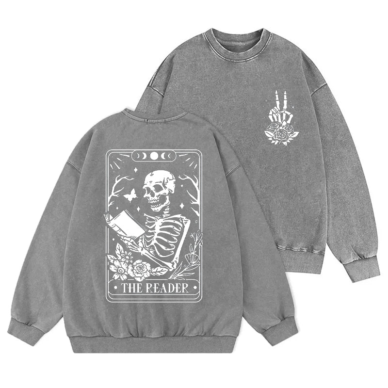 The Reader Tarot Card Floral Reading Washed Crewneck Sweatshirt