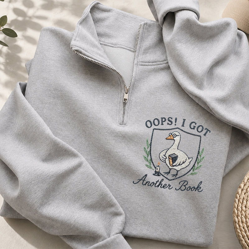 Embroidered Goose Got Another Book Classic Quarter Zip Sweatshirt