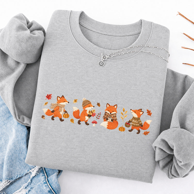 Embroidered Autumn Fox Classic Crewneck Sweatshirt