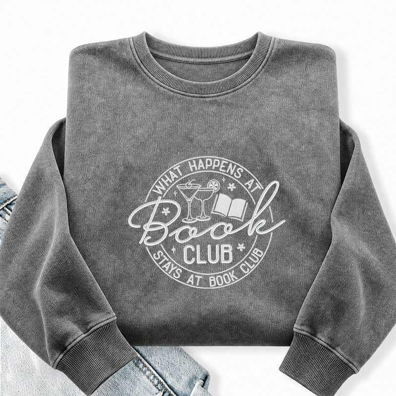 Embroidered Funny Book Club Washed Crewneck Sweatshirt
