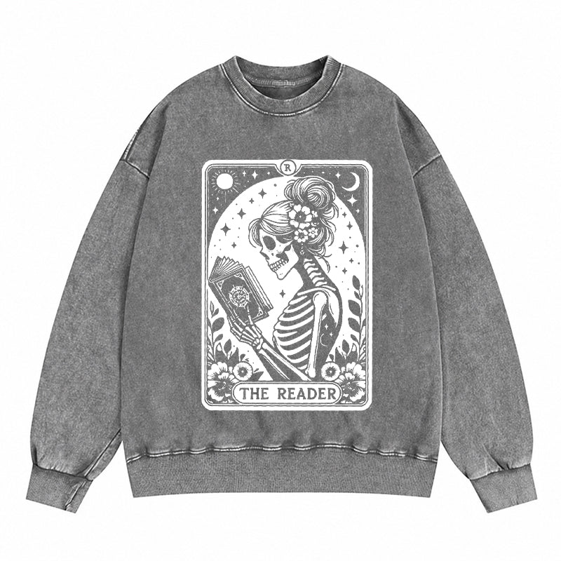 The Reader Tarot Card Reading Washed Crewneck Sweatshirt