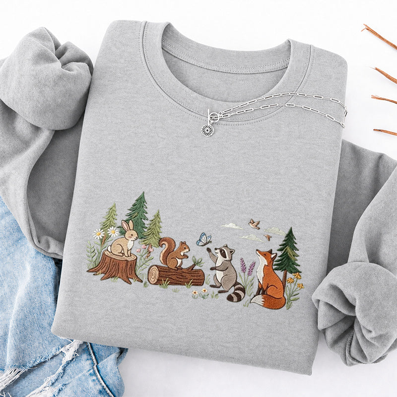 Embroidered Woodland Animals Classic Crewneck Sweatshirt