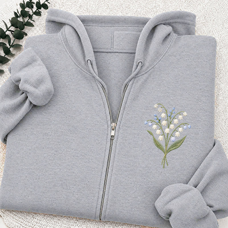 Embroidered Lily Of The Valley Classic Full Zip Hoodie