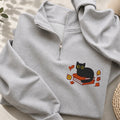 Embroidered Autumn Black Cat Book Classic Quarter Zip Sweatshirt