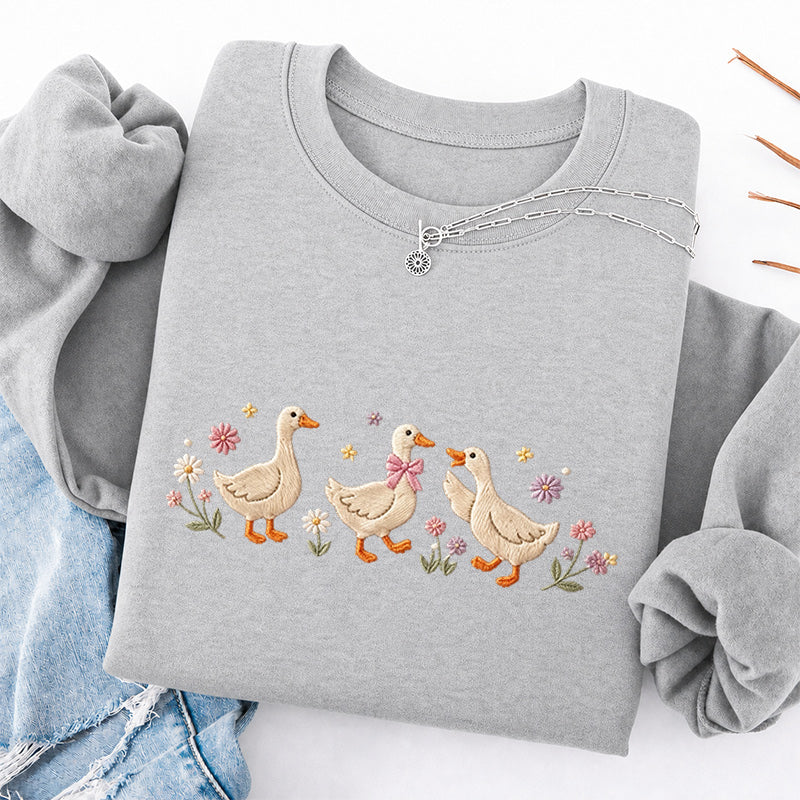 Embroidered Floral Goose Classic Crewneck Sweatshirt