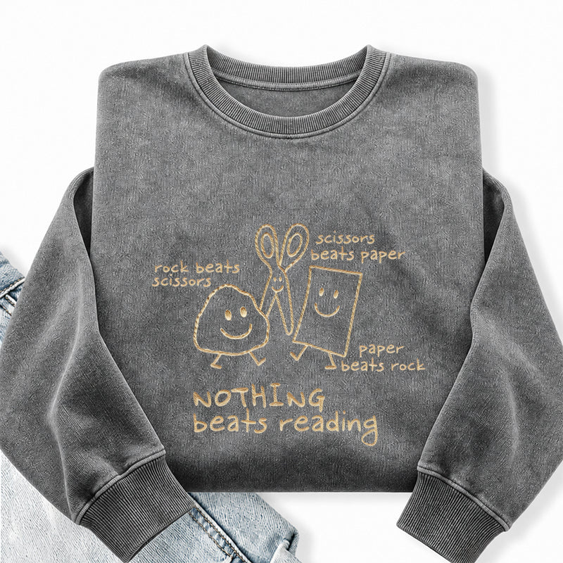 Embroidered Nothing Beats Reading Washed Crewneck Sweatshirt