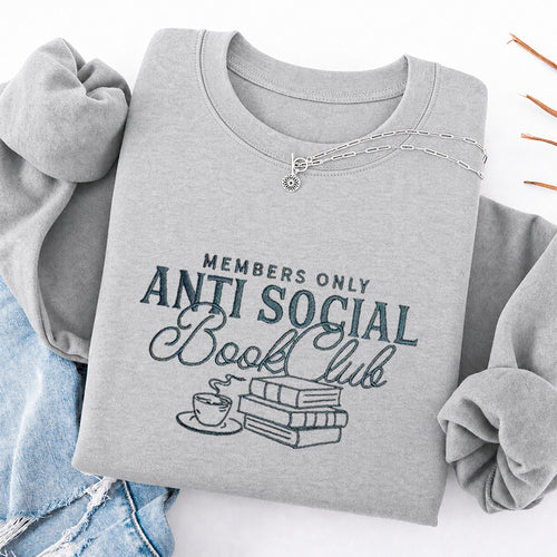 Embroidered Anti Social Book Club Classic Crewneck Sweatshirt