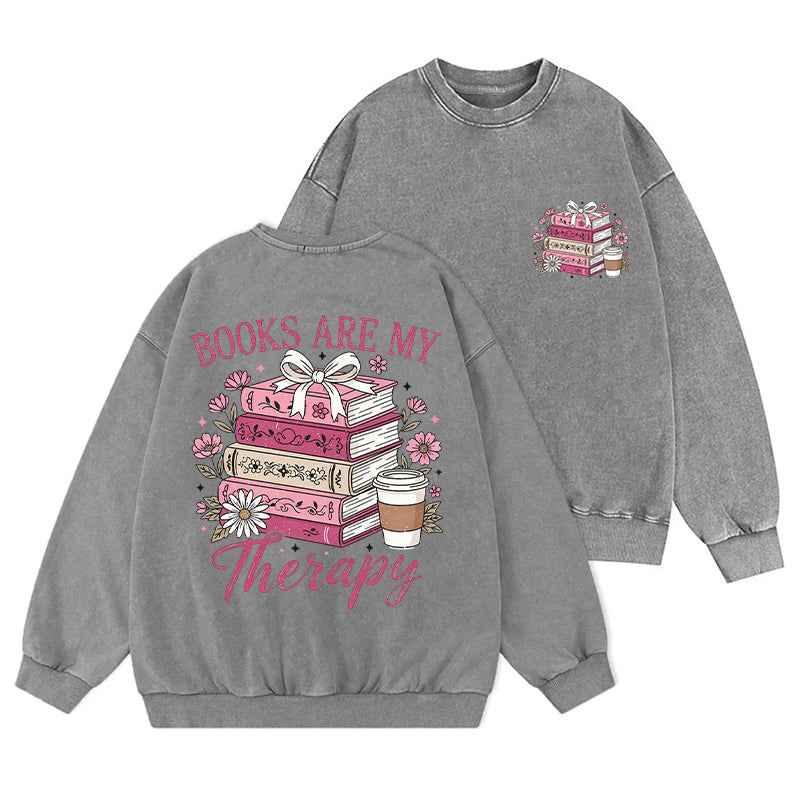 Books Are My Therapy Washed Crewneck Sweatshirt