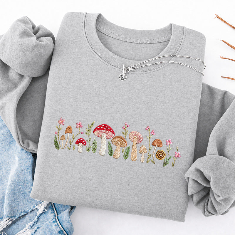 Embroidered Enchanted Mushroom Classic Crewneck Sweatshirt