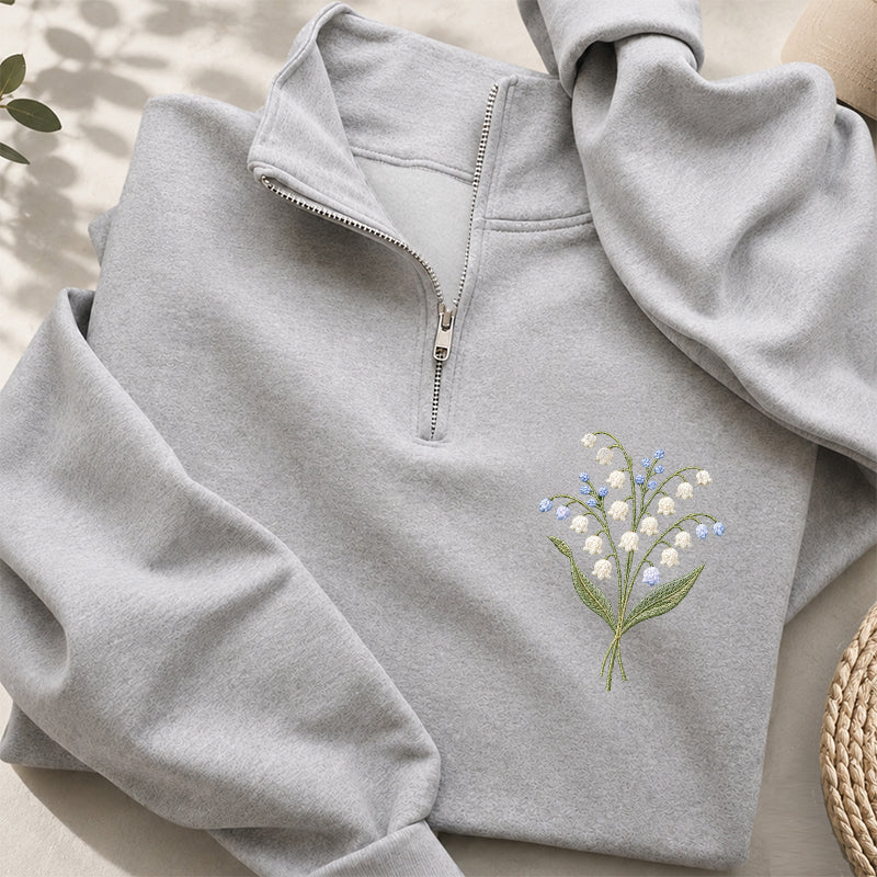 Embroidered Lily Of The Valley Classic Quarter Zip Sweatshirt