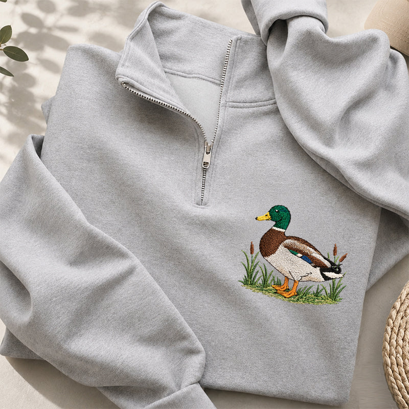 Embroidered Mallard Duck Classic Quarter Zip Sweatshirt