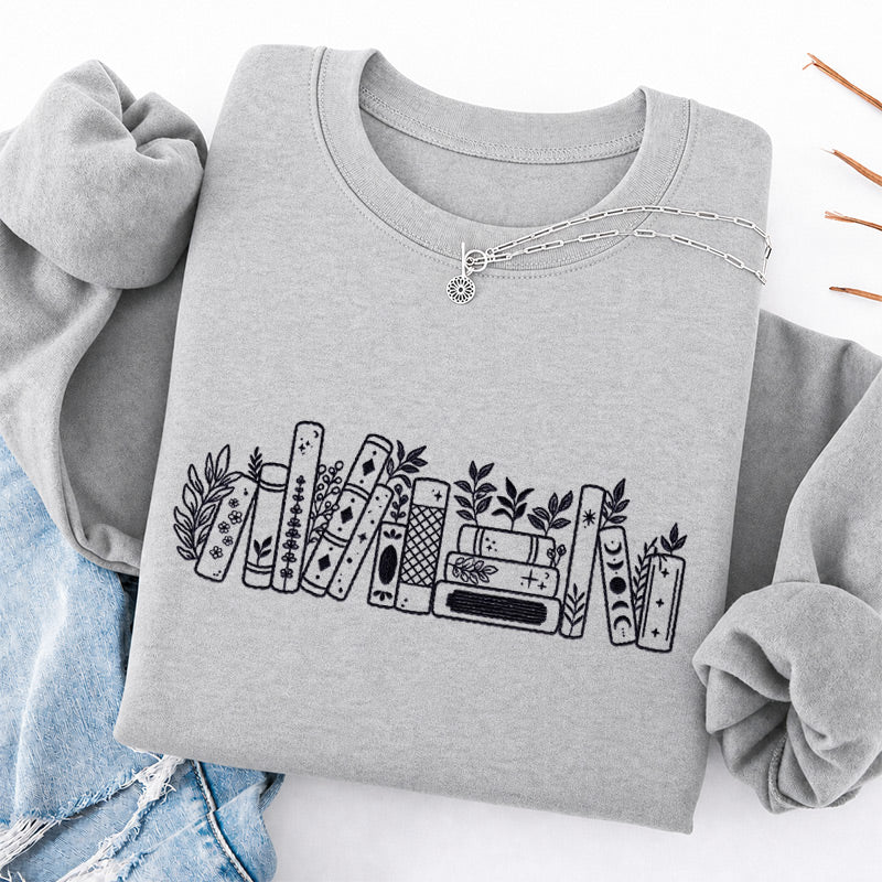 Embroidered Flower Book Classic Crewneck Sweatshirt