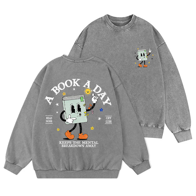 Vintage A Book A Day Book Lover Washed Crewneck Sweatshirt