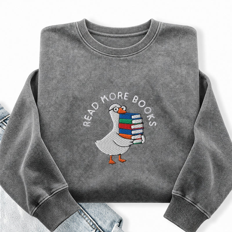 Embroidered Read More Books Goose Washed Crewneck Sweatshirt