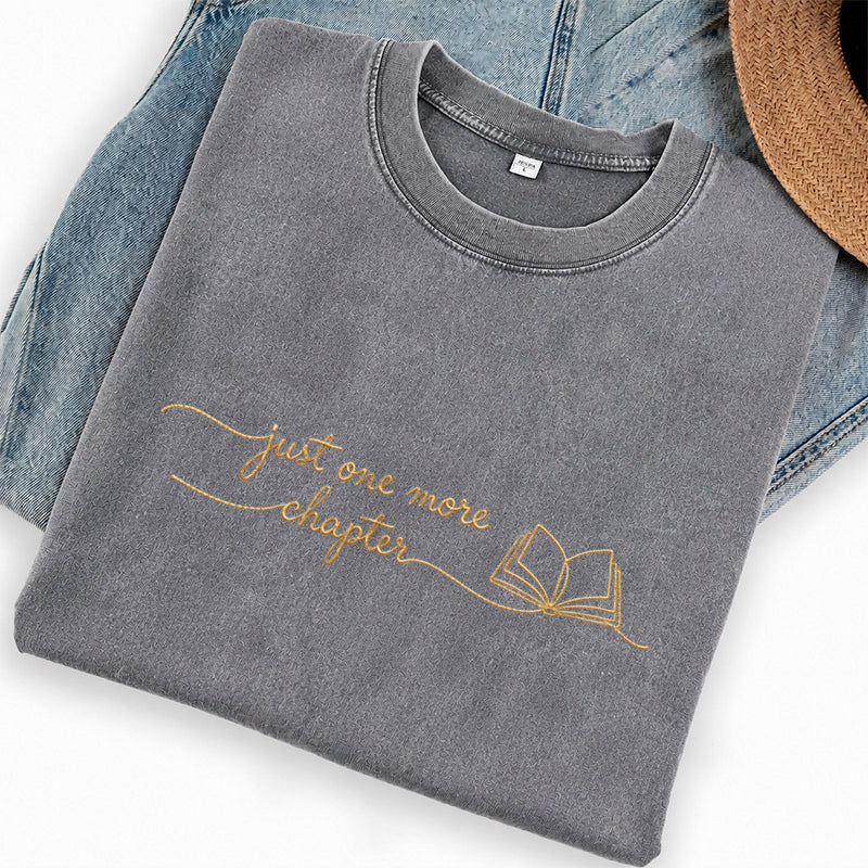 Embroidered Just One More Chapter Washed Crew Neck T-Shirt