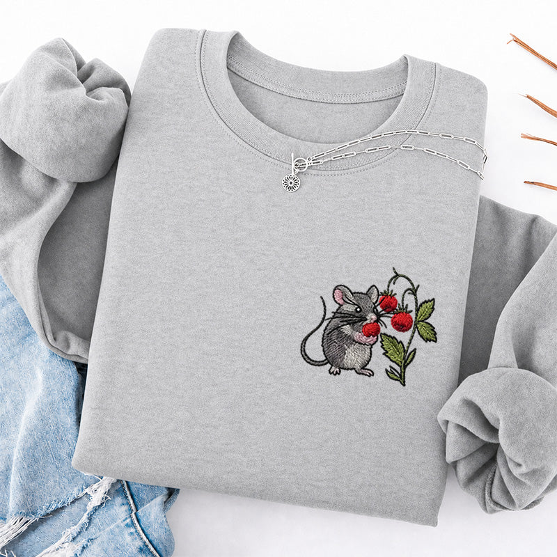 Embroidered Cottagecore Mouse Classic Crewneck Sweatshirt