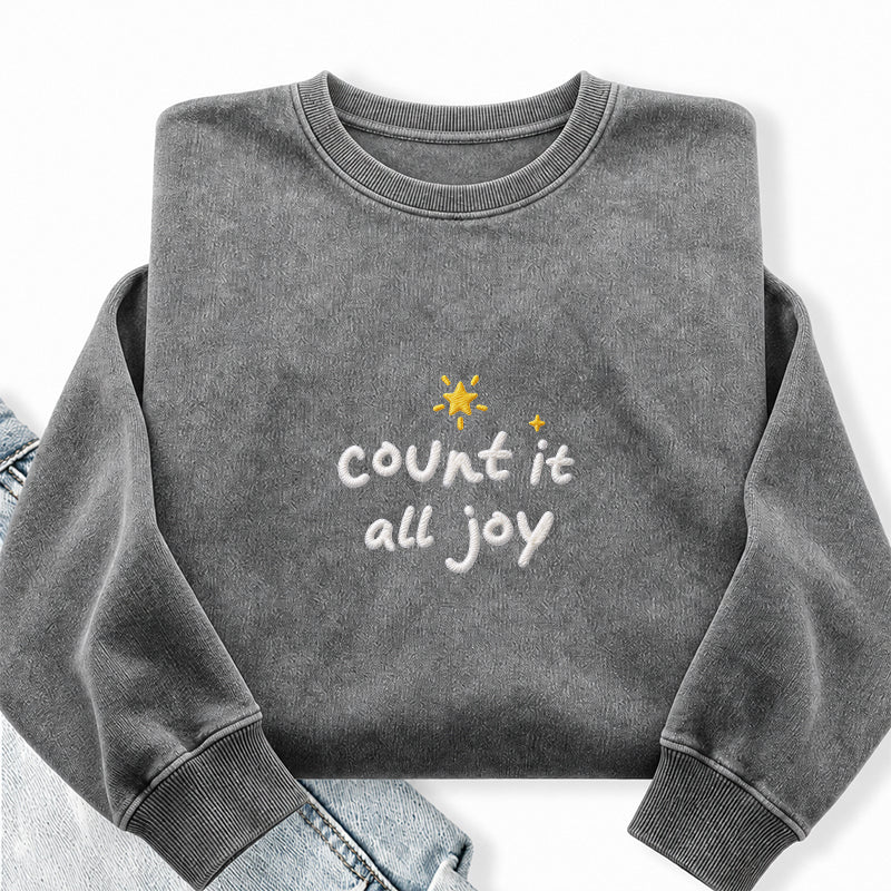 Embroidered Count it all Joy Christian Washed Crewneck Sweatshirt
