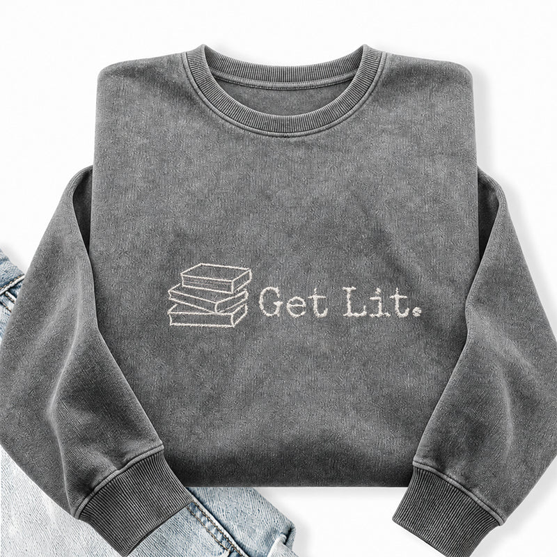 Embroidered Get Lit Washed Crewneck Sweatshirt