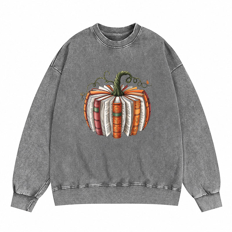 Fall Book Pumpkin Washed Crewneck Sweatshirt