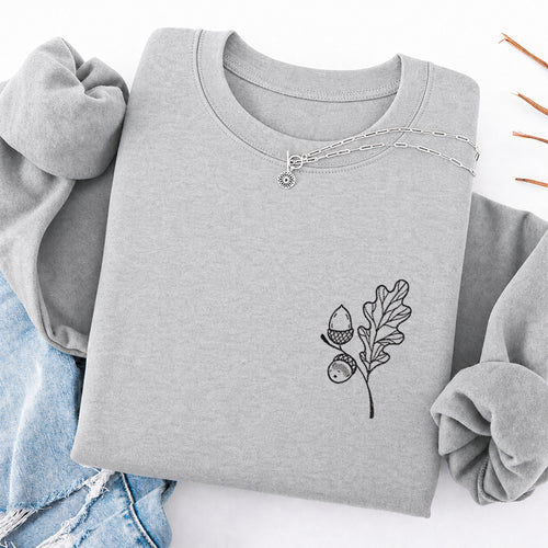 Embroidered Acorns And Leaves Classic Crewneck Sweatshirt