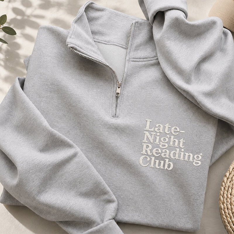 Embroidered Late-night Reading Club Classic Quarter Zip Sweatshirt
