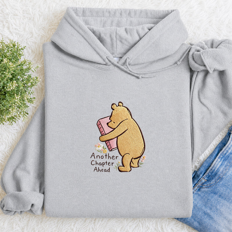 Embroidered Reading Bear Another Chapter Classic Adult Unisex Hoodie