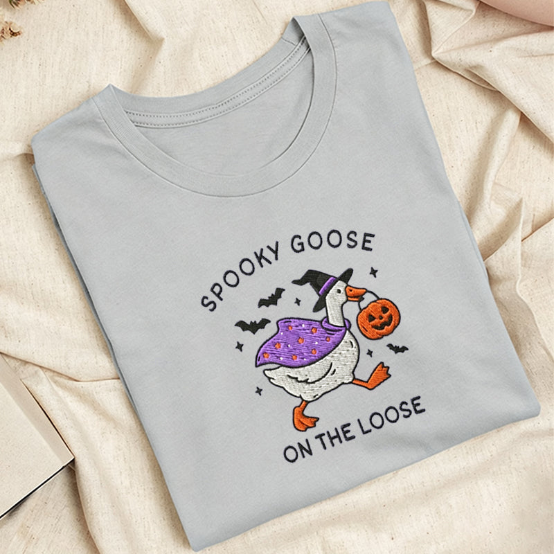 Embroidered Spooky Goose Classic Adult Unisex Crew Neck T-Shirt