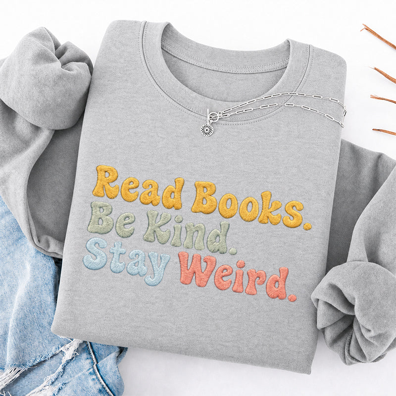 Embroidered Read Book Be Kind Classic Crewneck Sweatshirt
