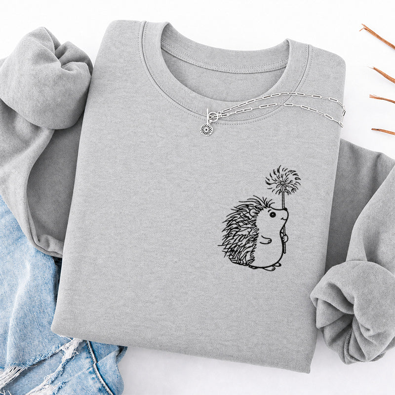 Embroidered Hedgehog Dandelion Classic Crewneck Sweatshirt
