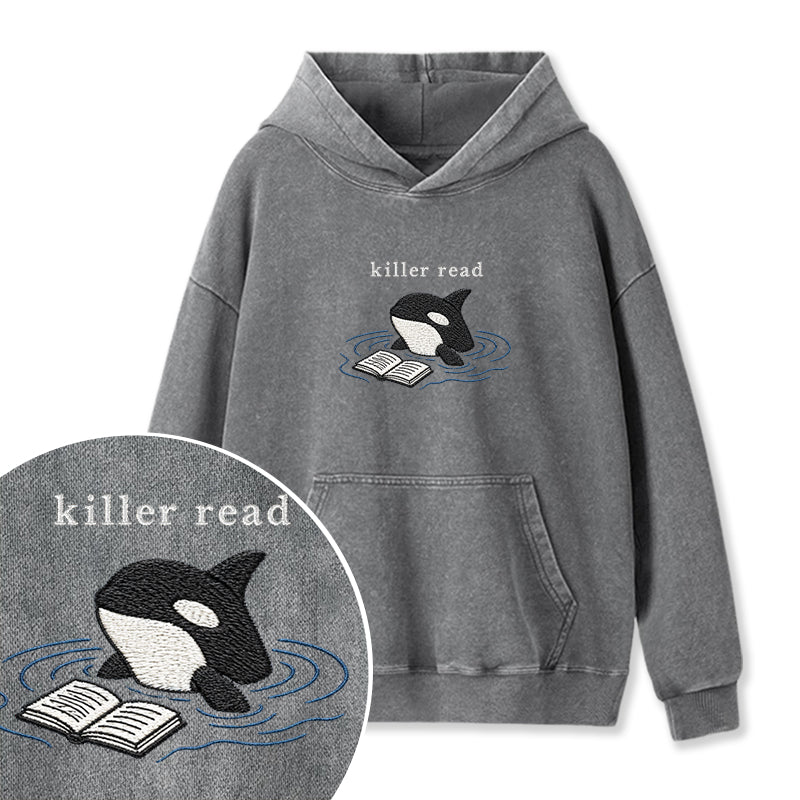 Embroidered Killer Read Orca Washed Hoodie