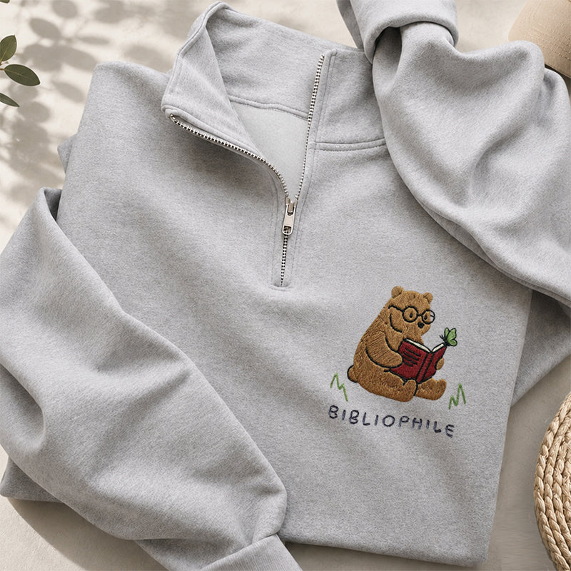 Embroidered Reading Bear Classic Quarter Zip Sweatshirt