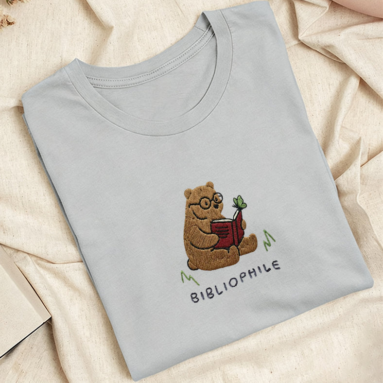 Embroidered Reading Bear Classic Adult Unisex Crew Neck T-Shirt