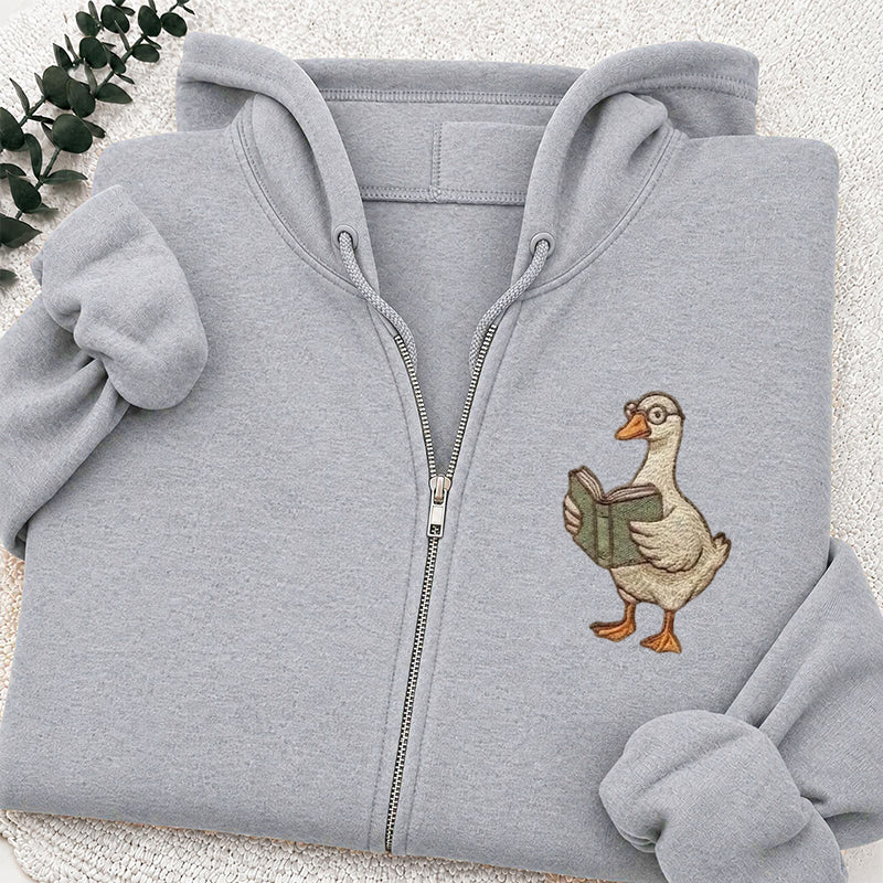 Embroidered Reading Goose Classic Adult Unisex Full Zip Hoodie