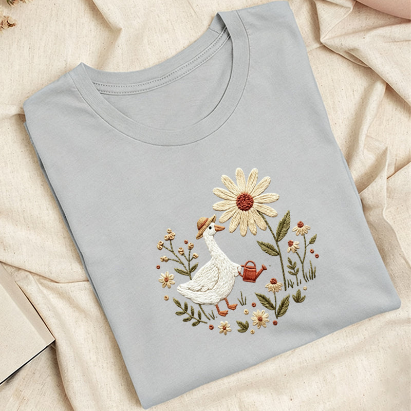 Embroidered Goose Garden Classic Adult Unisex Crew Neck T-Shirt
