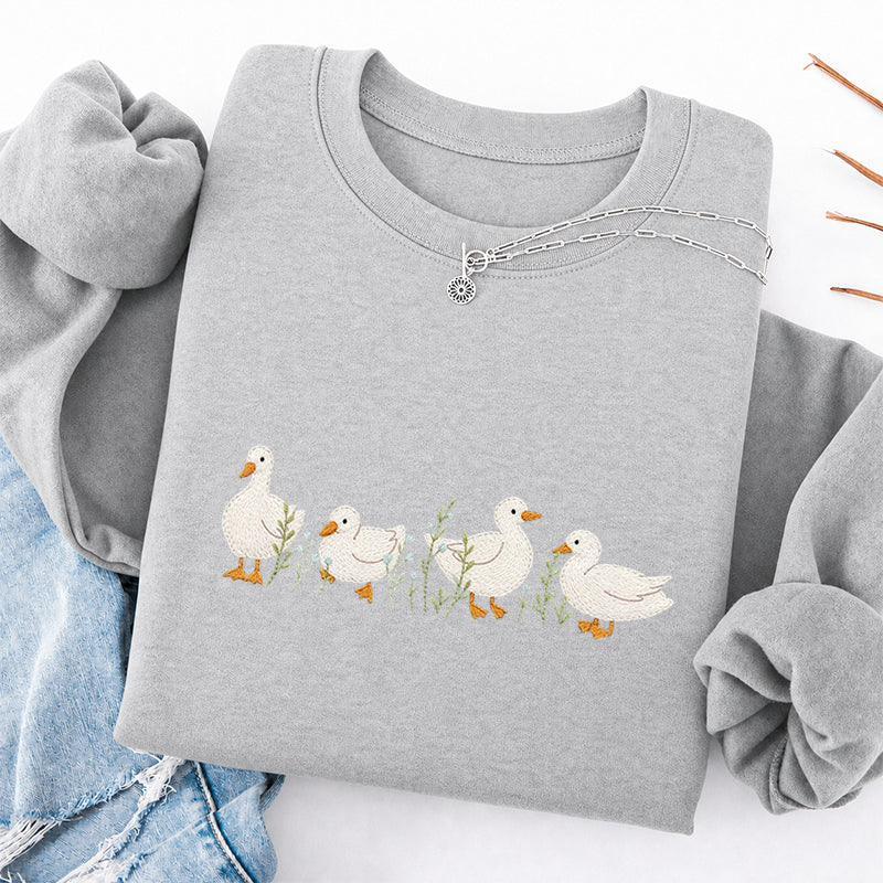 Embroidered Floral Ducks Classic Crewneck Sweatshirt