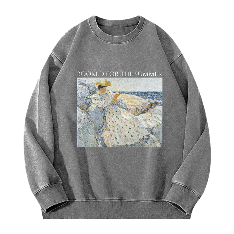 Booked For The Summer Washed Crewneck Sweatshirt