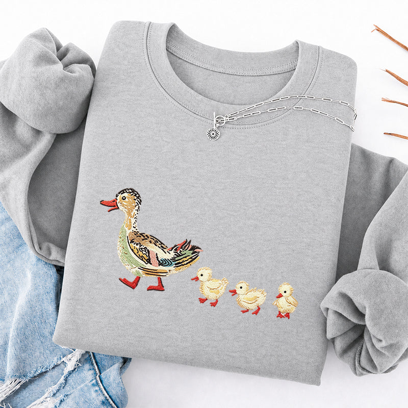 Embroidered Art Mama Duck And Ducklings Classic Crewneck Sweatshirt
