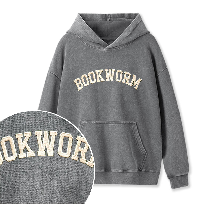 Embroidered Bookworm Washed Hoodie