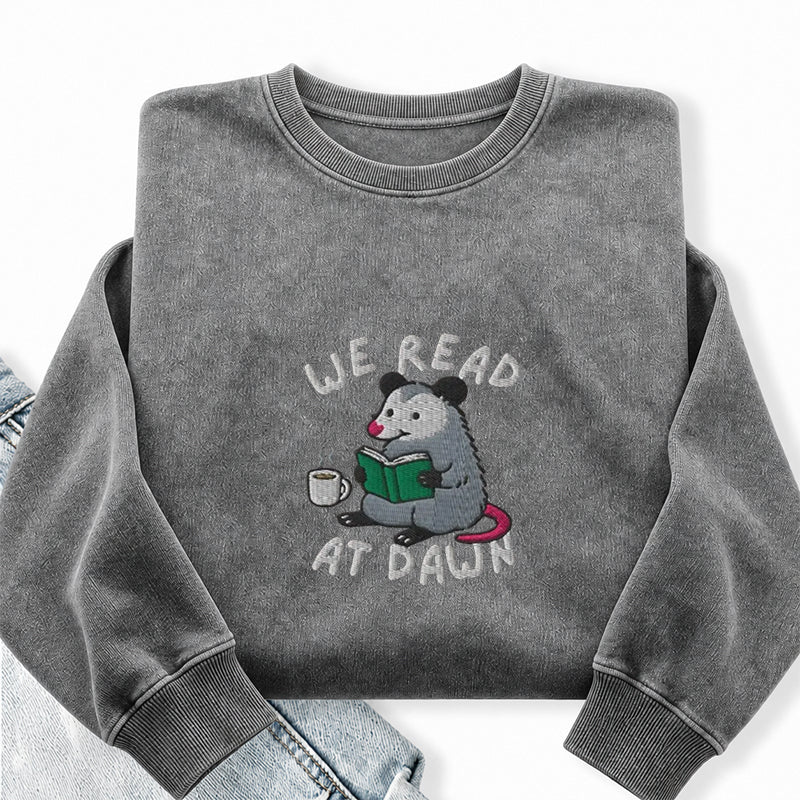 Embroidered We Read At Dawn Possum Washed Crewneck Sweatshirt
