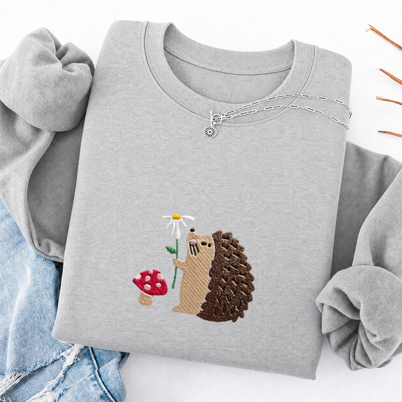 Embroidered Mushroom Hedgehog Classic Crewneck Sweatshirt