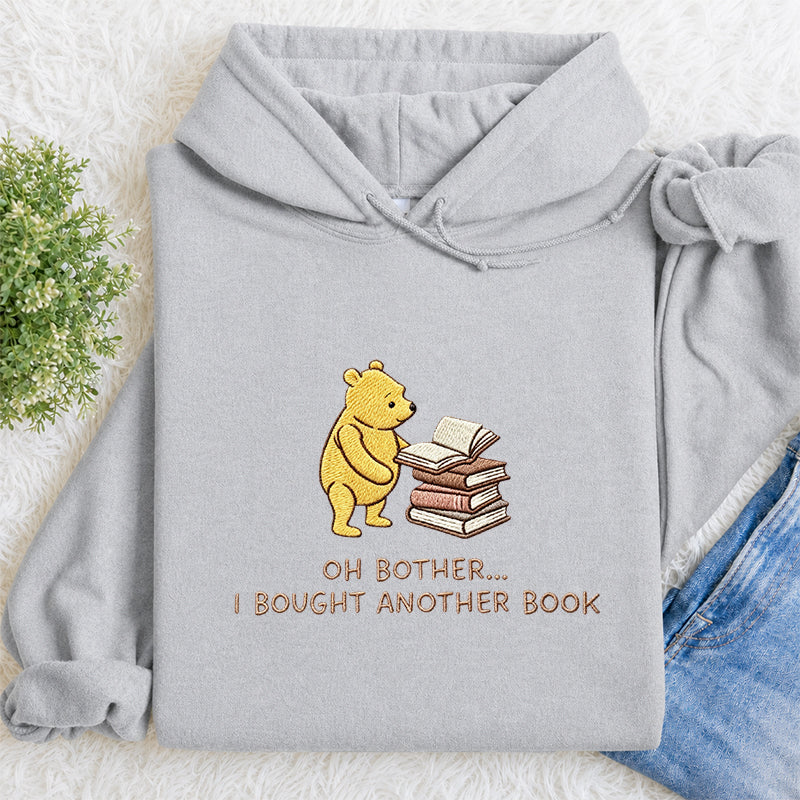 Embroidered Funny Bear Reading Books Classic Adult Unisex Hoodie