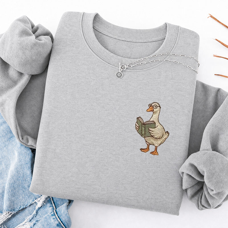 Embroidered Reading Goose Classic Crewneck Sweatshirt