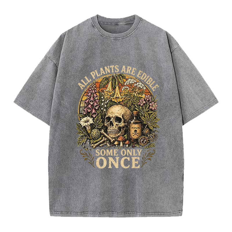 All PLants are Edible Skull Washed Crew Neck T-Shirt