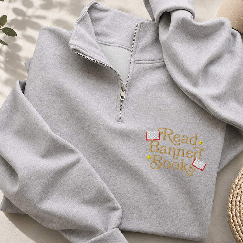 Embroidered Read Banned Books Classic Quarter Zip Sweatshirt
