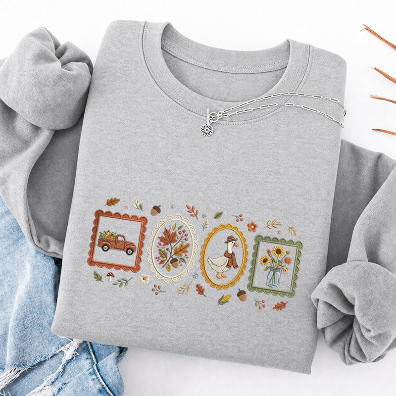 Embroidered Autumn Postcards Classic Crewneck Sweatshirt