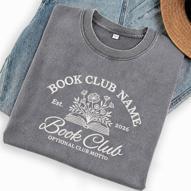 Personalized Embroidered Book Club Washed Crew Neck T-Shirt