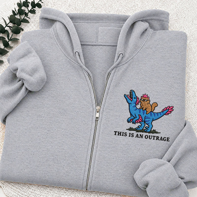 Embroidered This Is An Outrage Book Lover Classic Full Zip Hoodie