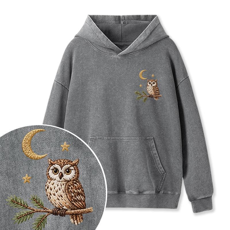 Embroidered Night Owl Washed Hoodie
